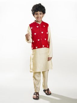 Bittu by Bhama - Off White Embroidered Kurta with Jacket and Pyjama