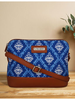 FLYING BERRY - Blue Ethnic Graphic Print Handcrafted Vegan Leather Sustainable Sling Bag