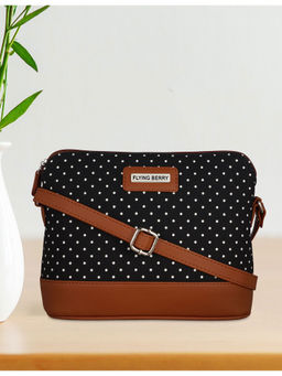 FLYING BERRY - Black Ethnic Graphic Print Handcrafted Vegan Leather Sustainable Sling Bag