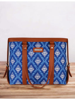 FLYING BERRY - Blue Ethnic Floral Print Handcrafted Vegan Leather Sustainable Shoulder Laptop Bags