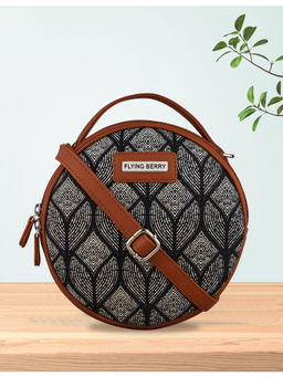 FLYING BERRY - Black Ethnic Graphic Print Handcrafted Vegan Leather Sling Bag