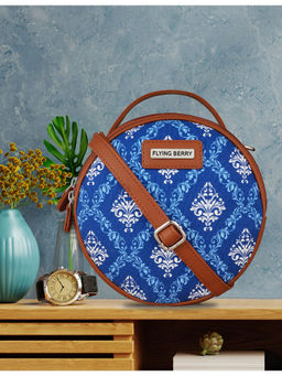 FLYING BERRY - Blue Ethnic Graphic Print Handcrafted Vegan Leather Sling Bag
