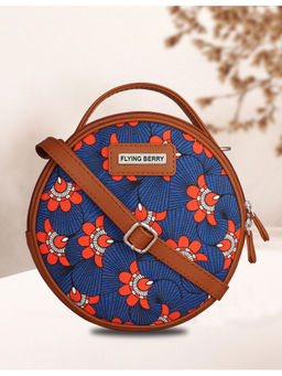 FLYING BERRY - Blue Ethnic Floral Print Handcrafted Vegan Leather Sling Bag