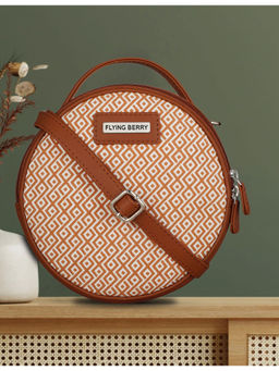 FLYING BERRY - Tan Ethnic Graphic Print Handcrafted Vegan Leather Sling Bag
