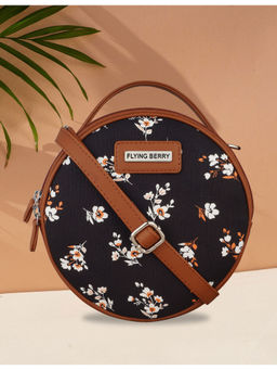 FLYING BERRY - Black Ethnic Floral Print Handcrafted Vegan Leather Sling Bag