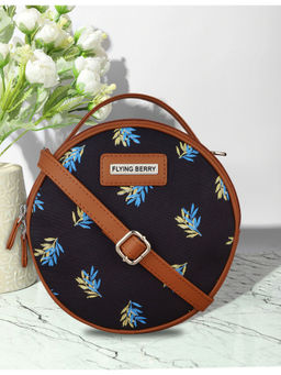 FLYING BERRY - Black Ethnic Floral Print Handcrafted Vegan Leather Sling Bag