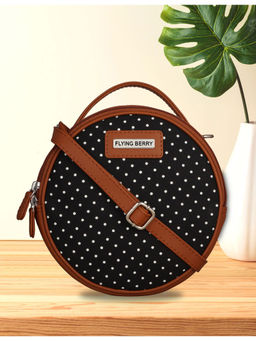 FLYING BERRY - Black Ethnic Graphic Print Handcrafted Vegan Leather Sling Bag