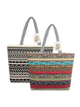 NFI Essentials - Canvas Printed Pack of 2 Tote Bags for Women with Tich Button