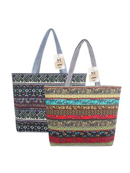 NFI Essentials - Canvas Printed Pack of 2 Tote Bags for Women with Tich Button