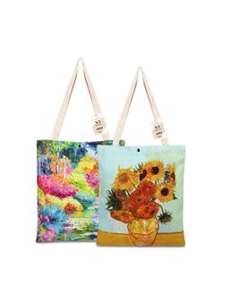 NFI Essentials - Canvas Printed Pack of 2 Tote Bags for Women with Tich Button