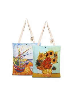 NFI Essentials - Canvas Printed Pack of 2 Tote Bags for Women with Tich Button