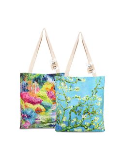 NFI Essentials - Canvas Printed Pack of 2 Tote Bags for Women with Tich Button