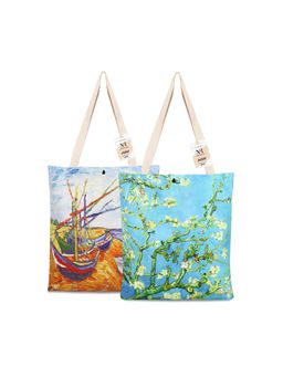 NFI Essentials - Canvas Printed Pack of 2 Tote Bags for Women with Tich Button
