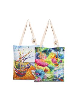 NFI Essentials - Canvas Printed Pack of 2 Tote Bags for Women with Tich Button