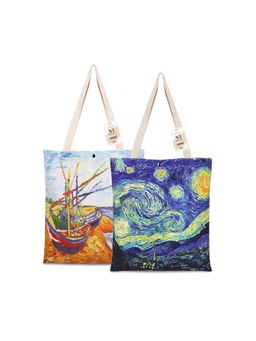 NFI Essentials - Canvas Printed Pack of 2 Tote Bags for Women with Tich Button