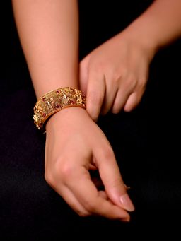 AG'S - Vipasha Rose Pink Temple Work Antique Gold Bracelet