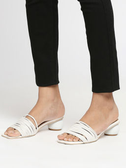 Twenty Dresses by Nykaa Fashion - White Square Toe Circular Block Heels