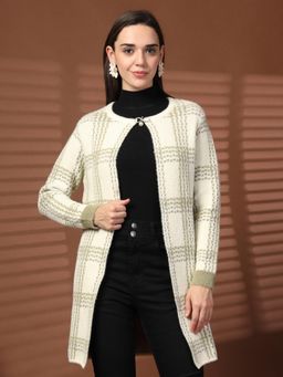 Juelle - Green Checked Open Front Longline Wool Shrug