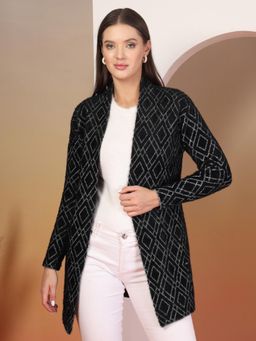 Juelle - Black Long Sleeves Open Front Longline Wool Shrug