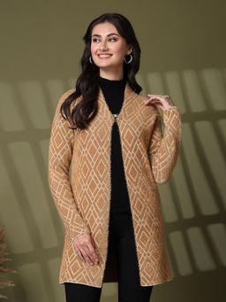 Juelle - Tan Long Sleeves Open Front Longline Wool Shrug