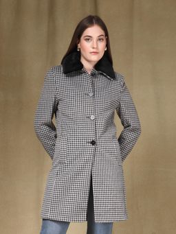 Juelle - Women Grey Checked Spread Collar Coat