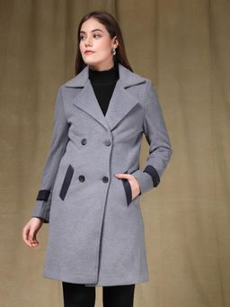 Juelle - Grey Notched Lapel Collar Stylised Single-Breasted Coat