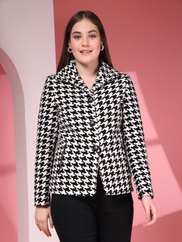 Juelle - Black Printed Notched Lapel Collared Coat