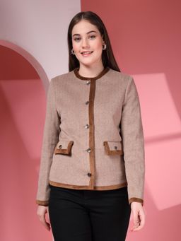 Juelle - Beige Self-Designed Round Neck Coat