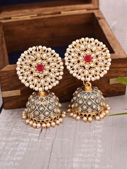 VIRAASI - Grey Hand Painted Meenakari Jhumka Earrings for Women and Girls