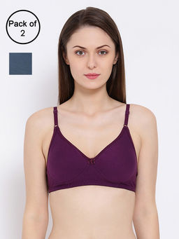 Clovia - Cotton Pack of 2 Non-Padded Non-Wired Full Coverage T-Shirt Bra (32A)
