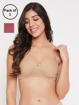 Clovia - Cotton Pack of 2 Non-Padded Non-Wired Full Cup T-shirt Bra (32A)