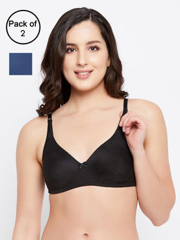 Clovia - Cotton Pack of 2 Non-Padded Non-Wired Full Coverage T-Shirt Bra (32A)