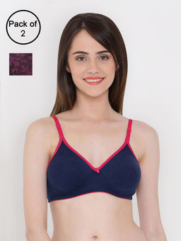 Clovia - Cotton Pack of 2 Lightly Padded Non-Wired Demi Cup Multiway T-shirt Bra (32B)