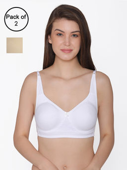 Clovia - Cotton Pack of 2 Non-Padded Non-Wired Full Coverage T-Shirt Bra (32B)