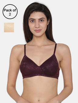 Clovia - Lace Pack of 2 Lace Padded Non-Wired Full Coverage Bra (32B)