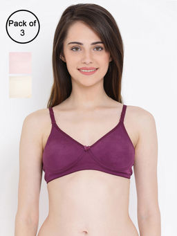 Clovia - Cotton Pack of 3 Lightly Padded Non-Wired Full Cup Multiway T-shirt Bra (32B)