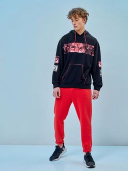 Bewakoof - Men's Black Subject of Ymir Graphic Printed Oversized Hoodies