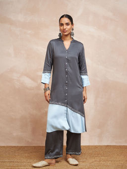 STADO - Grey Twin Effect Colorblock Kurta with Pant (Set of 2)