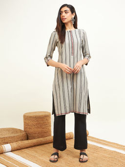 STADO - Grey Stripes Kurta with Pant (Set of 2)