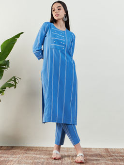 STADO - Dodger Blue Stripes Kurta with Pant (Set of 2)