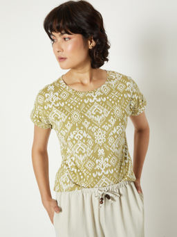 max - Olive Printed Round Neck T-Shirt