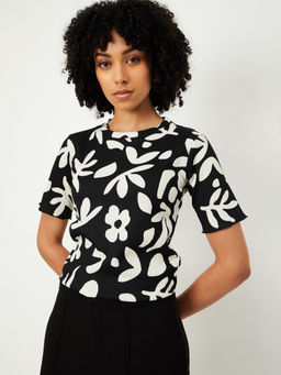 max - Black Printed Round Neck T-Shirt