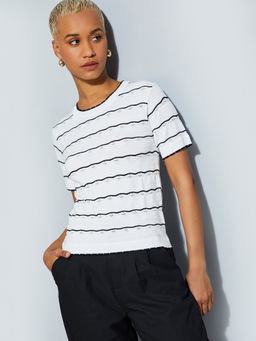 max - Cream Stripes Round Neck T-Shirt