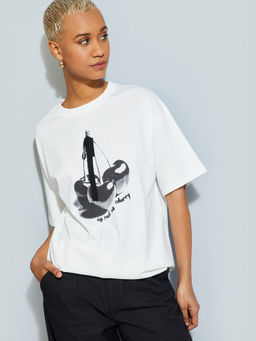 max - Cream Printed Round Neck T-Shirt