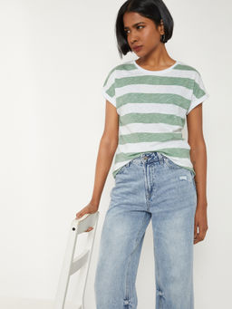 max - Green Stripes Round Neck T-Shirt