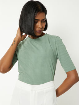 max - Green Textured Round Neck T-Shirt