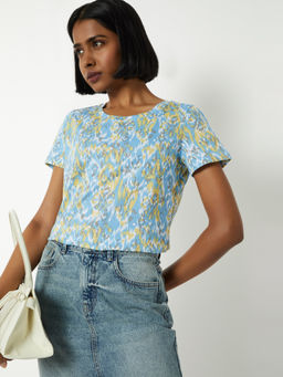max - Aqua Printed Round Neck T-Shirt