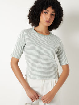 max - Green Stripes Round Neck T-Shirt