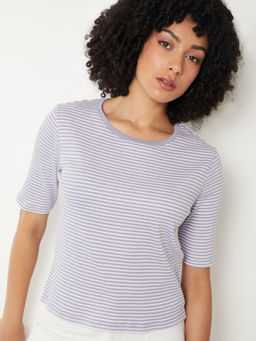 max - Lavender Stripes Round Neck T-Shirt