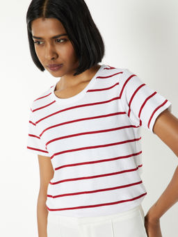 max - White Stripes Round Neck T-Shirt